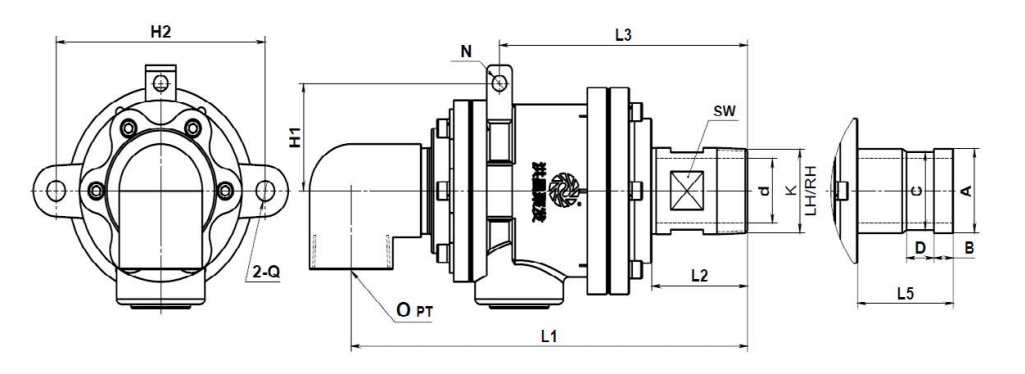 【JFO 3002】65A-80A 單向式 旋轉(zhuǎn)接頭規(guī)格尺寸圖